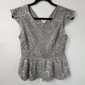 Anthropologie Maeve Small Grey Silver Party Flutter Blouse Top Size S Sleeveless